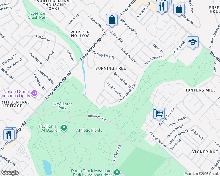 map of restaurants, bars, coffee shops, grocery stores, and more near 2701 Strong Oak in San Antonio
