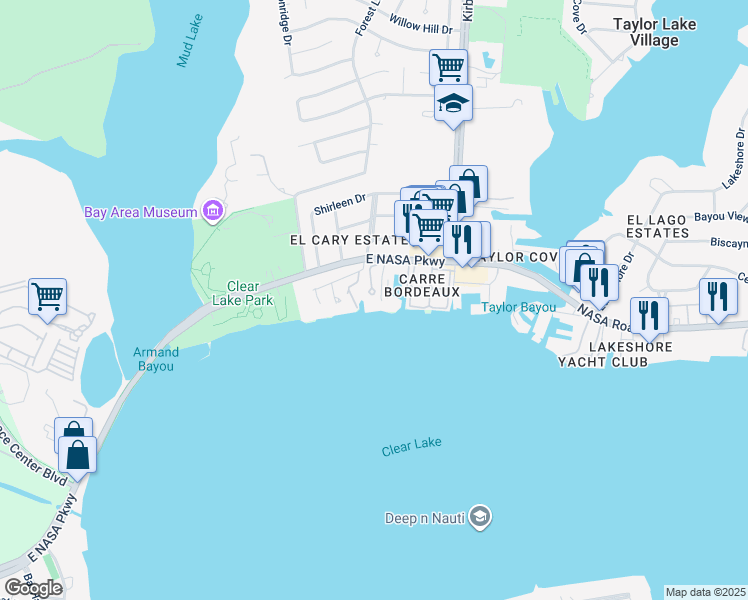map of restaurants, bars, coffee shops, grocery stores, and more near 4821 NASA Road 1 in Seabrook