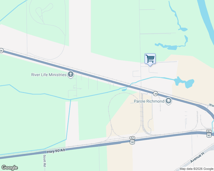 map of restaurants, bars, coffee shops, grocery stores, and more near 1333 Texas 36 in Rosenberg