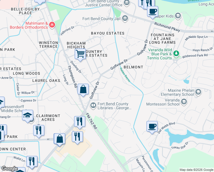 map of restaurants, bars, coffee shops, grocery stores, and more near 415 Richmond Place Drive in Richmond