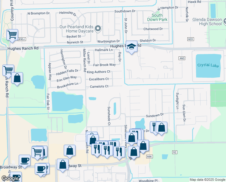 map of restaurants, bars, coffee shops, grocery stores, and more near 9613 Live Creek Lane in Pearland