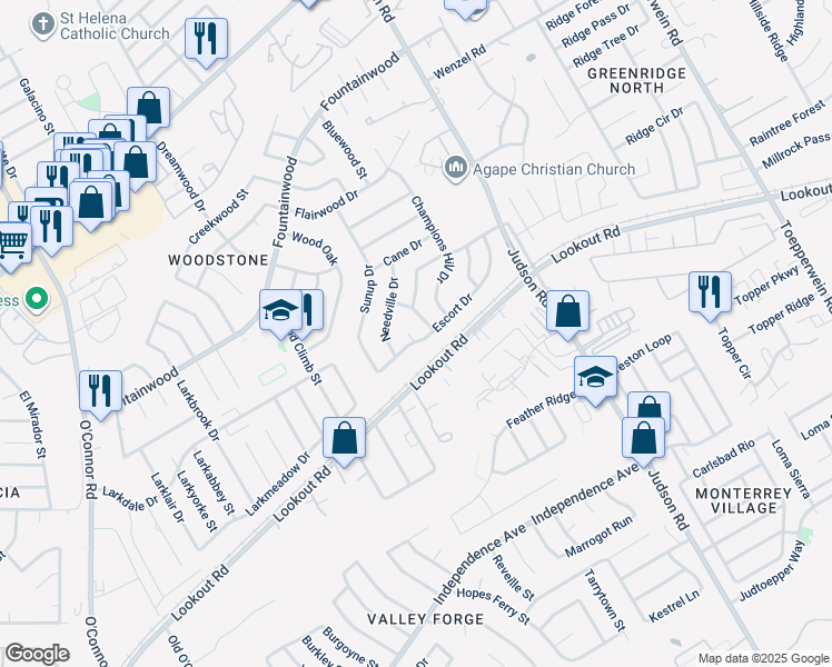 map of restaurants, bars, coffee shops, grocery stores, and more near 13726 Escort Drive in San Antonio