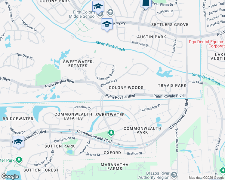 map of restaurants, bars, coffee shops, grocery stores, and more near 4015 Woodbriar Court in Sugar Land