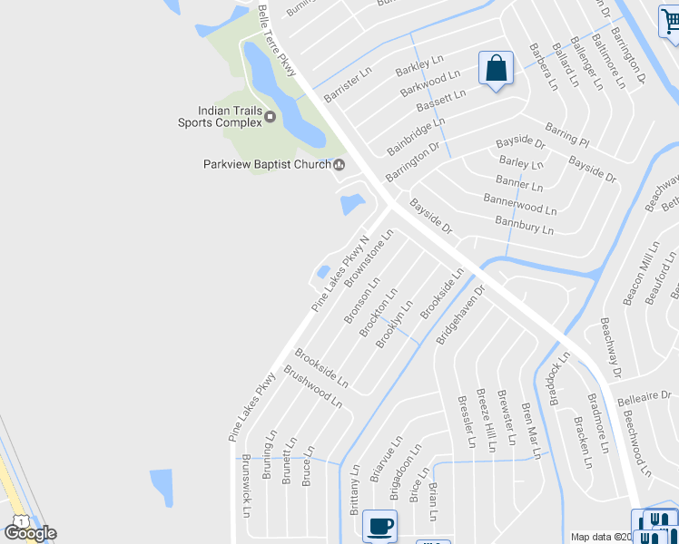 map of restaurants, bars, coffee shops, grocery stores, and more near Pine Lakes Parkway North in Palm Coast