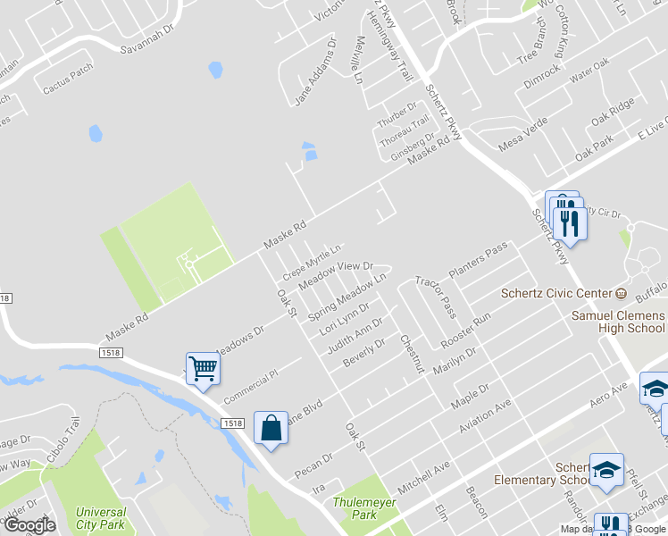 map of restaurants, bars, coffee shops, grocery stores, and more near 2105 Windy Point Road in Schertz