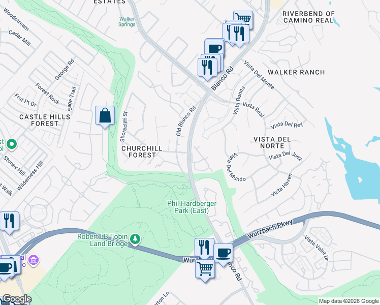 map of restaurants, bars, coffee shops, grocery stores, and more near in San Antonio