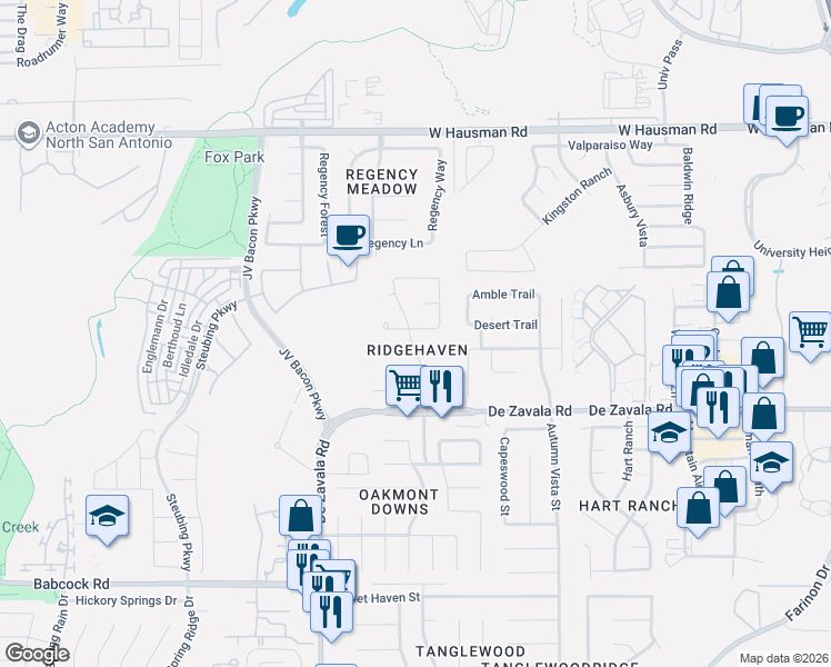 map of restaurants, bars, coffee shops, grocery stores, and more near 6329 Robinsnest Drive in San Antonio