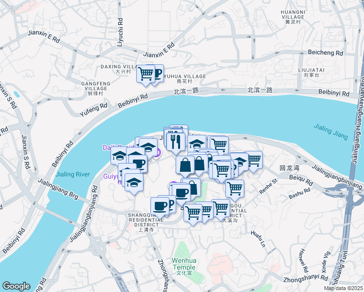 map of restaurants, bars, coffee shops, grocery stores, and more near in Chongqing