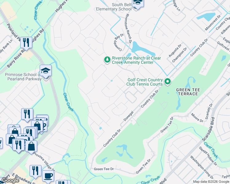 map of restaurants, bars, coffee shops, grocery stores, and more near 2319 Churchill Cove Lane in Houston