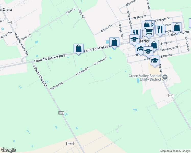 map of restaurants, bars, coffee shops, grocery stores, and more near 343 Holman Road in Marion