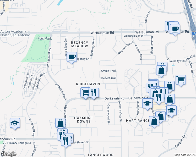 map of restaurants, bars, coffee shops, grocery stores, and more near 13014 North Run in San Antonio