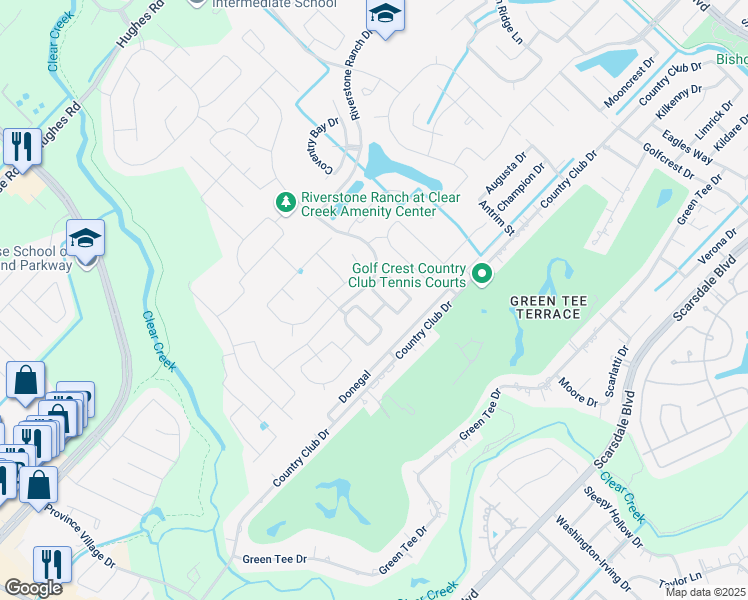 map of restaurants, bars, coffee shops, grocery stores, and more near 2204 Hidden Meadow Lane in Houston