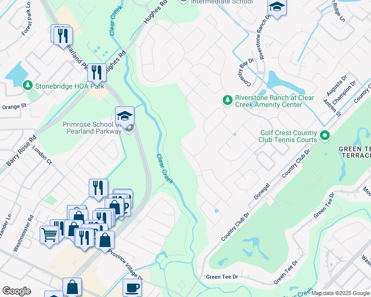 map of restaurants, bars, coffee shops, grocery stores, and more near 2845 Summer Indigo Trail in Houston
