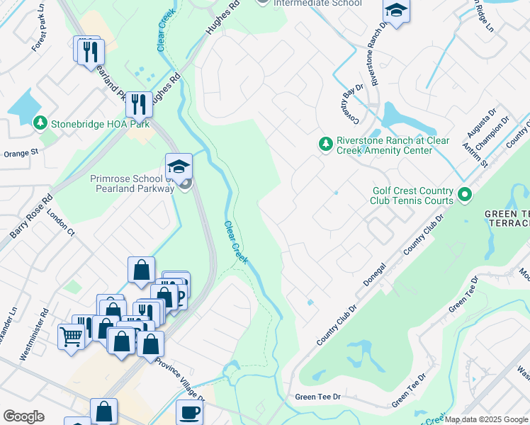 map of restaurants, bars, coffee shops, grocery stores, and more near 2845 Summer Indigo Trail in Houston