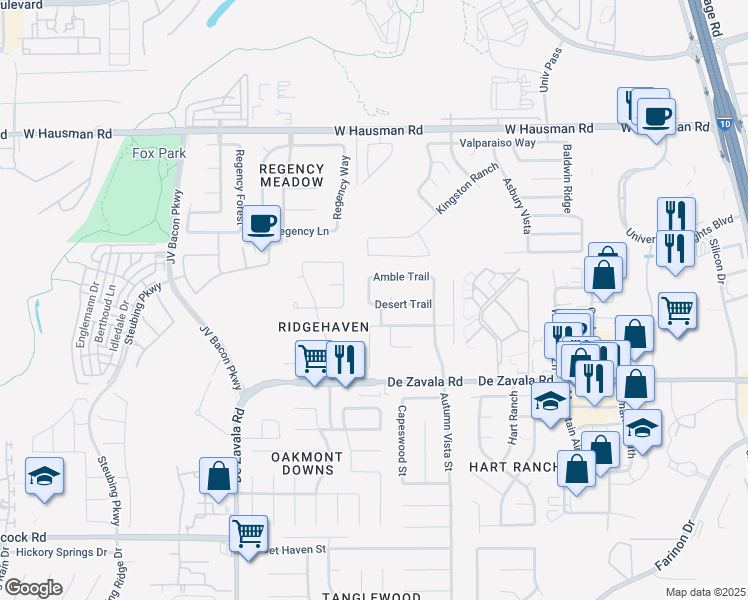 map of restaurants, bars, coffee shops, grocery stores, and more near 12511 Bear Trail in San Antonio