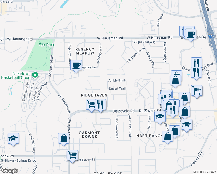 map of restaurants, bars, coffee shops, grocery stores, and more near 12511 Bear Trail in San Antonio