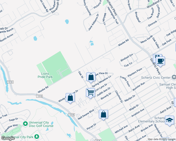 map of restaurants, bars, coffee shops, grocery stores, and more near 2169 Rose Sharon Drive in Schertz