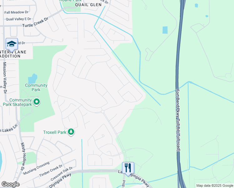 map of restaurants, bars, coffee shops, grocery stores, and more near Unnamed Road in Missouri City