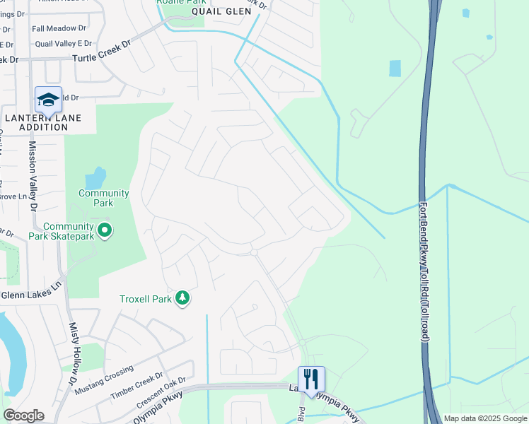 map of restaurants, bars, coffee shops, grocery stores, and more near 17411 Edgehaven Drive in Missouri City