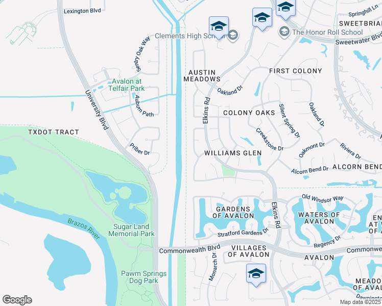 map of restaurants, bars, coffee shops, grocery stores, and more near 3314 Spring Trail Drive in Sugar Land