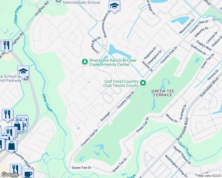 map of restaurants, bars, coffee shops, grocery stores, and more near 2204 Hidden Meadow Lane in Houston