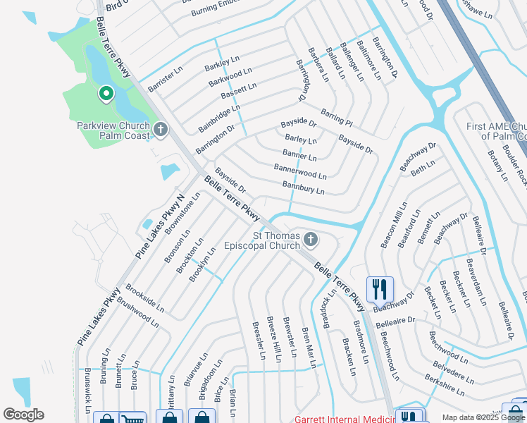 map of restaurants, bars, coffee shops, grocery stores, and more near 3 Bann Place in Palm Coast