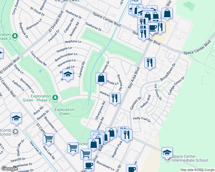 map of restaurants, bars, coffee shops, grocery stores, and more near 1919 Redway Lane in Houston