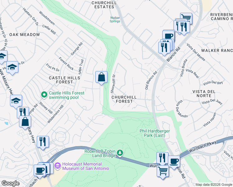map of restaurants, bars, coffee shops, grocery stores, and more near 1910 Longfield in San Antonio
