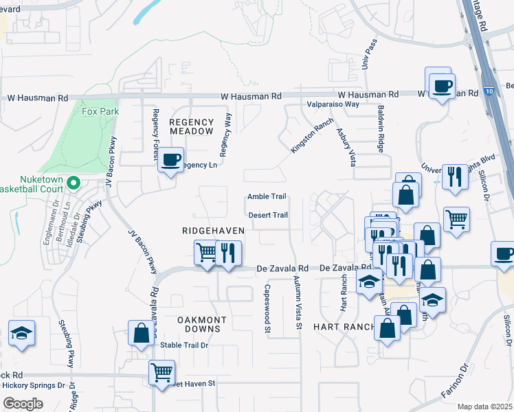 map of restaurants, bars, coffee shops, grocery stores, and more near 12511 Bear Trail in San Antonio