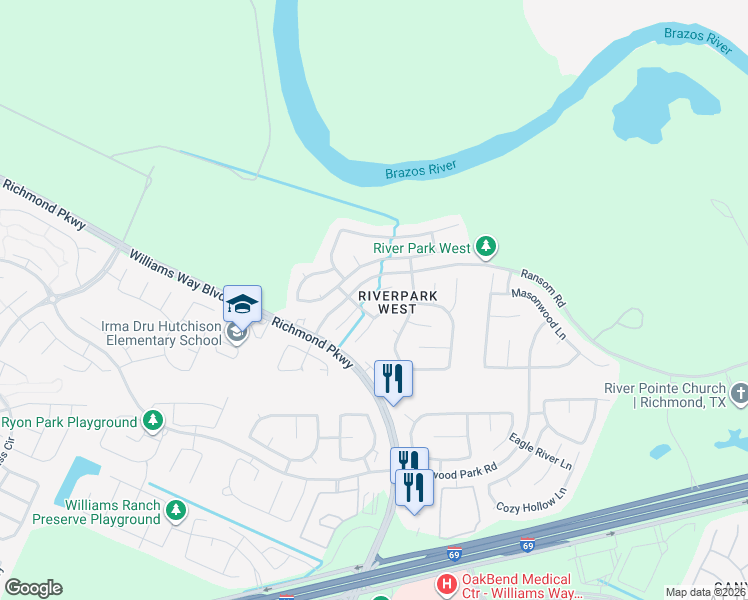 map of restaurants, bars, coffee shops, grocery stores, and more near 22027 Skyridge Lane in Richmond