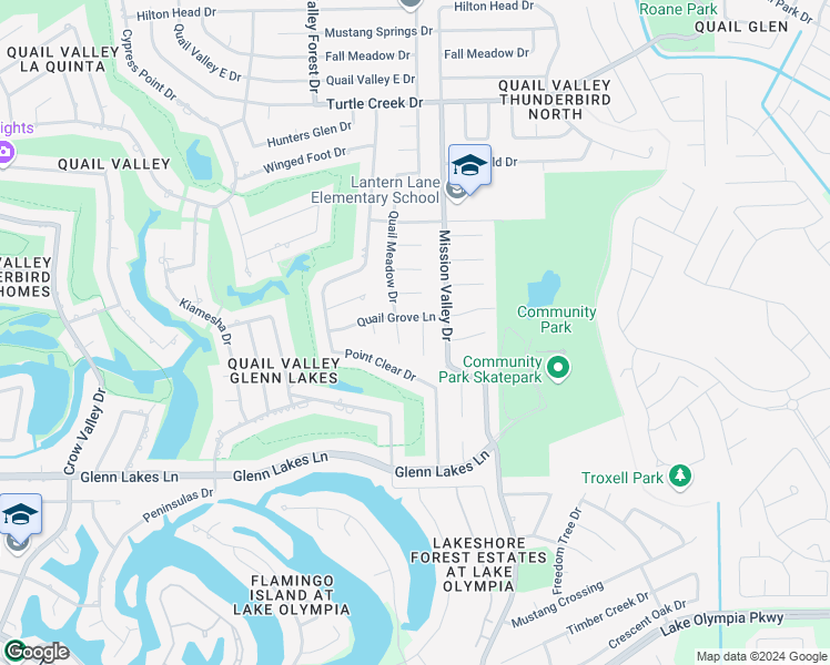map of restaurants, bars, coffee shops, grocery stores, and more near 3810 Glen Cove Circle in Missouri City