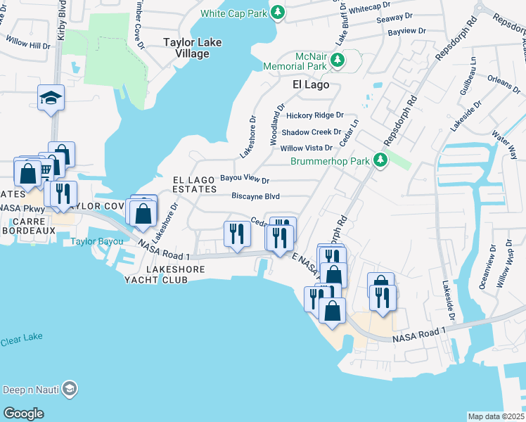 map of restaurants, bars, coffee shops, grocery stores, and more near 407 Terrace Drive in El Lago
