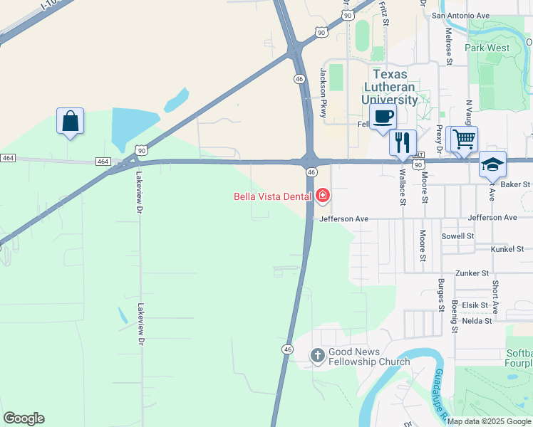 map of restaurants, bars, coffee shops, grocery stores, and more near 261 Wetz Street in Seguin