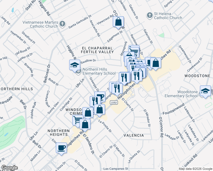 map of restaurants, bars, coffee shops, grocery stores, and more near 4926 Grey Hawk Street in San Antonio