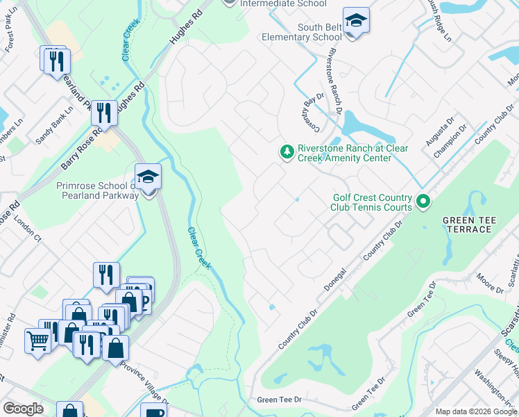 map of restaurants, bars, coffee shops, grocery stores, and more near 2329 Rosehill Garden Trail in Houston