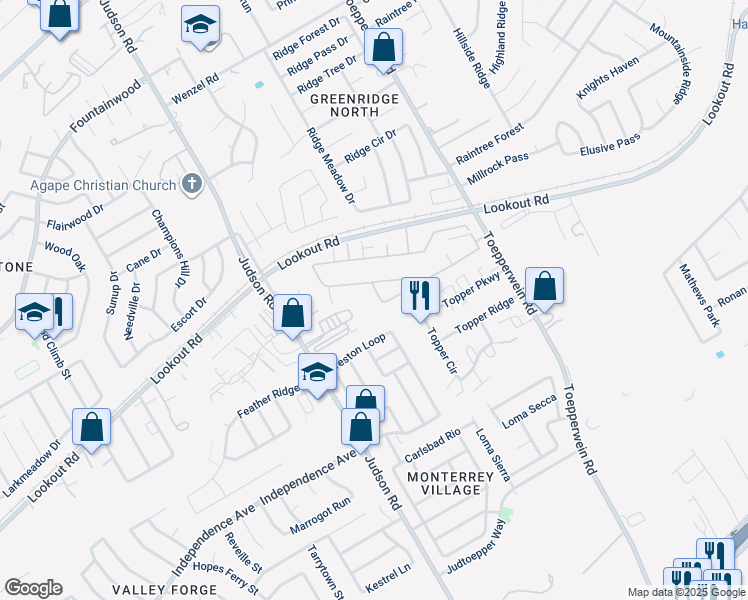 map of restaurants, bars, coffee shops, grocery stores, and more near 146 Creston Loop in San Antonio
