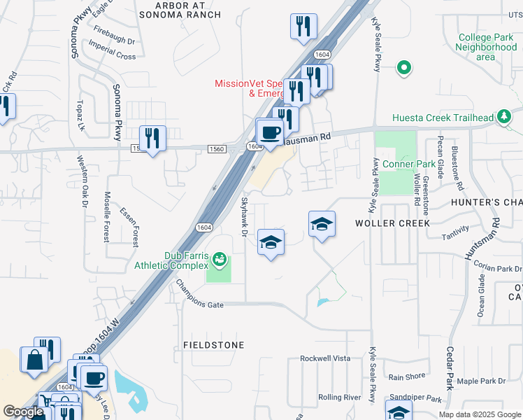 map of restaurants, bars, coffee shops, grocery stores, and more near 8405 Flanagan Street in San Antonio