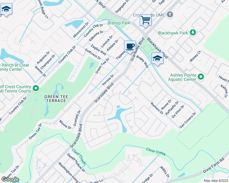 map of restaurants, bars, coffee shops, grocery stores, and more near 2211 East Marsala Drive in Pearland