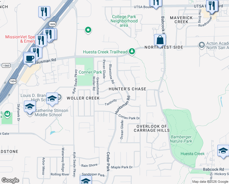 map of restaurants, bars, coffee shops, grocery stores, and more near 7511 Beaver Tree in San Antonio