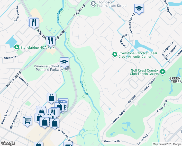 map of restaurants, bars, coffee shops, grocery stores, and more near 2845 Summer Indigo Trail in Houston