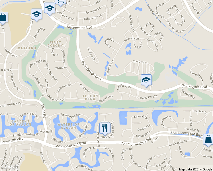 map of restaurants, bars, coffee shops, grocery stores, and more near 5027 Palm Royale Boulevard in Sugar Land