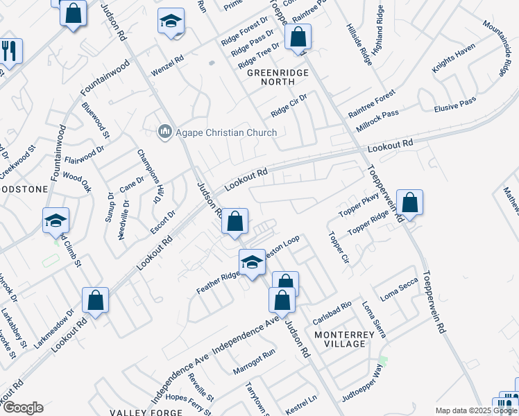 map of restaurants, bars, coffee shops, grocery stores, and more near 13710 Judson Road in San Antonio