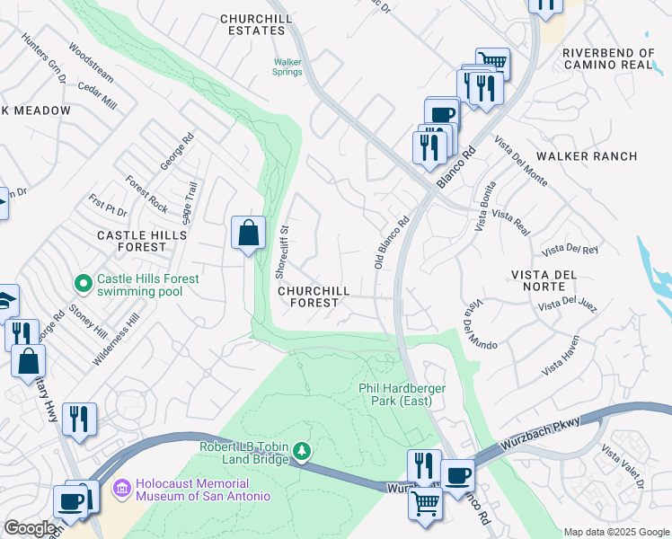 map of restaurants, bars, coffee shops, grocery stores, and more near 13311 Stairock Street in San Antonio