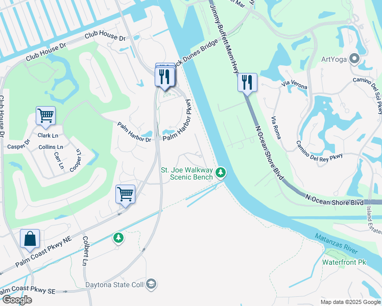 map of restaurants, bars, coffee shops, grocery stores, and more near 914 Canopy Walk Lane in Palm Coast