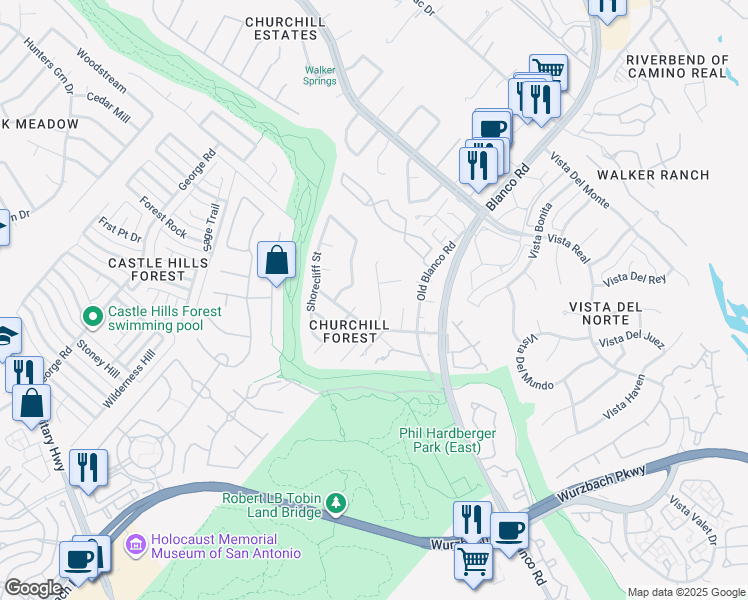 map of restaurants, bars, coffee shops, grocery stores, and more near 13311 Stairock Street in San Antonio