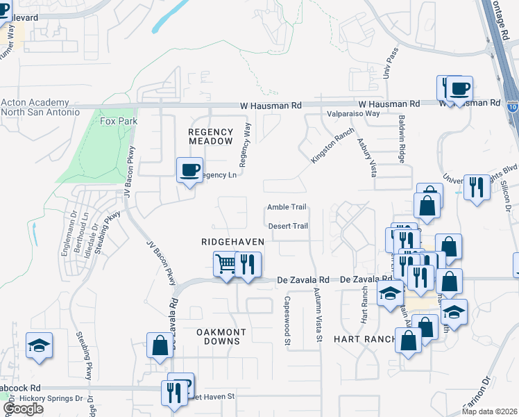 map of restaurants, bars, coffee shops, grocery stores, and more near 13014 North Run in San Antonio