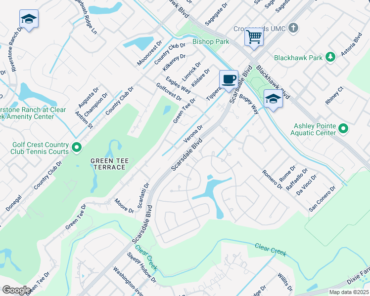 map of restaurants, bars, coffee shops, grocery stores, and more near 2207 Verona Drive in Pearland