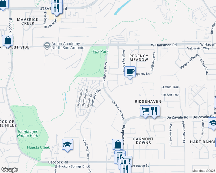 map of restaurants, bars, coffee shops, grocery stores, and more near 12919 Tulip Farm in San Antonio