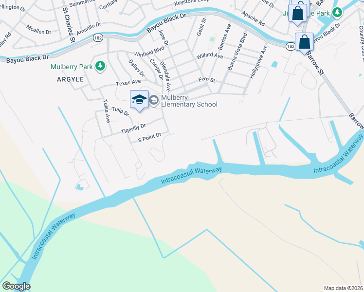 map of restaurants, bars, coffee shops, grocery stores, and more near 1789 Sandy Beach Road in Houma