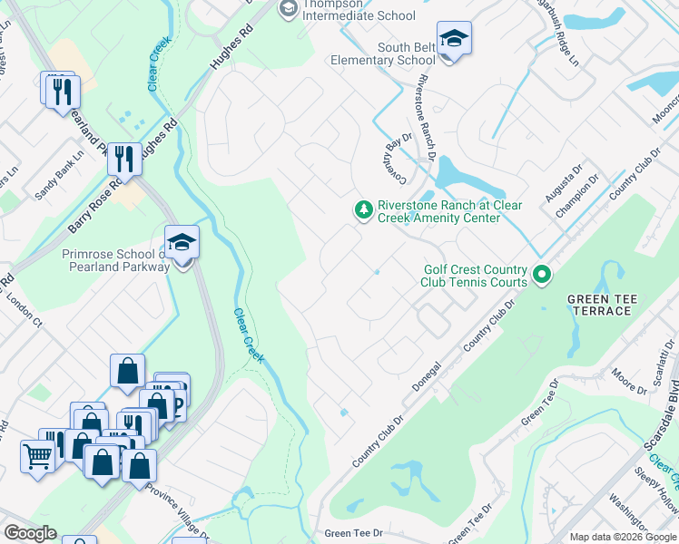 map of restaurants, bars, coffee shops, grocery stores, and more near 2329 Rosehill Garden Trail in Houston